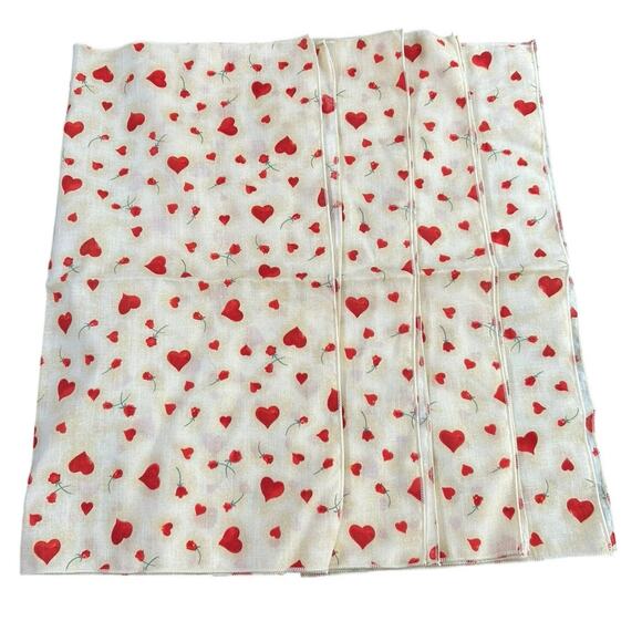 Vintage Cloth Napkins- Hearts cream- valentines- set of 4- 16 x 16" - Picture 3 of 5
